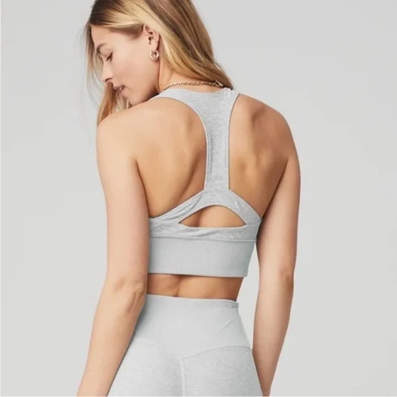 NEW ALO Yoga Alosoft Serenity Sports Bra Zinc Heathered S - Picture 3 of 6
